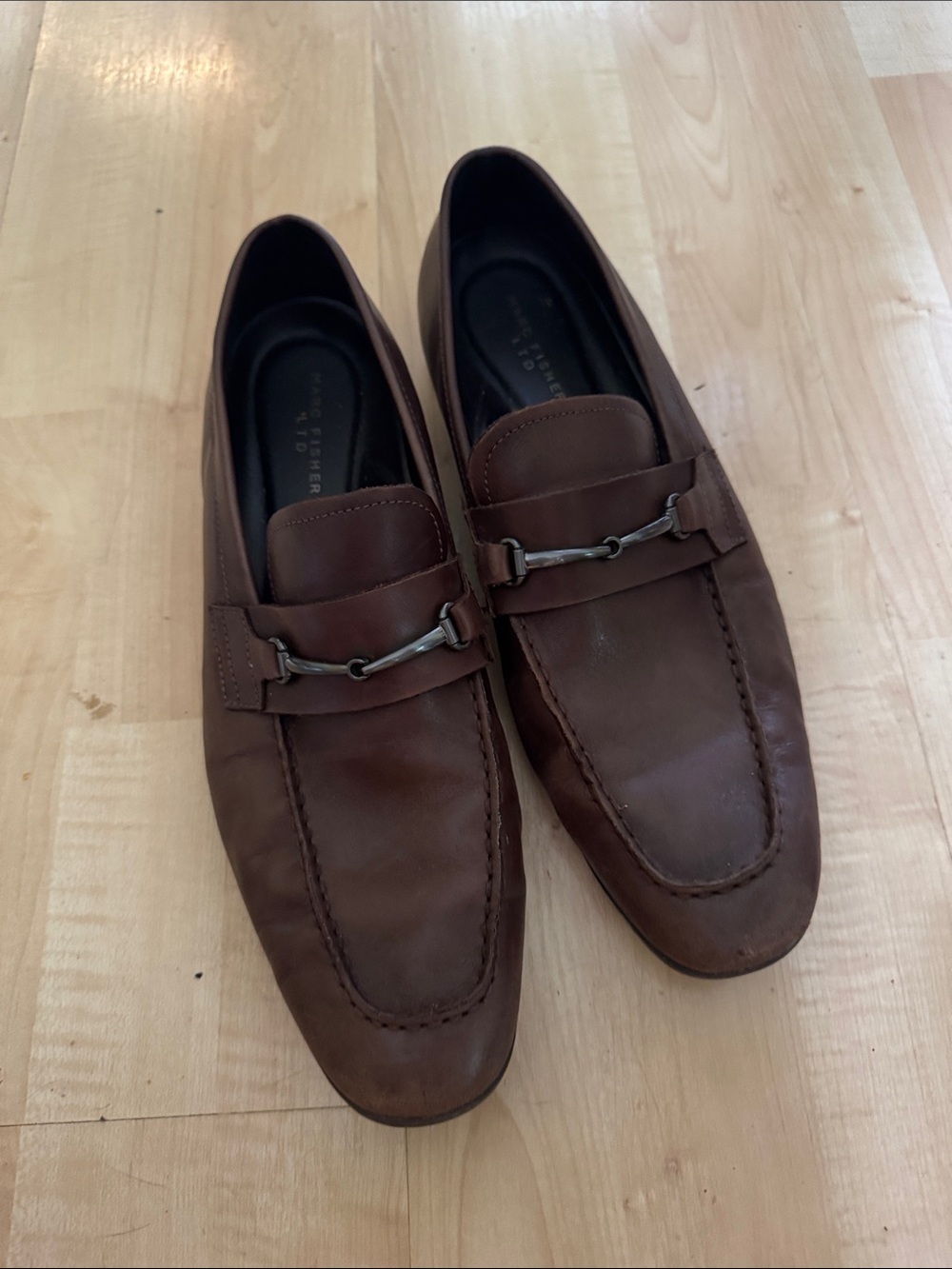 Marc Fisher Brown Leather Bit Loafers with Silver Hardware